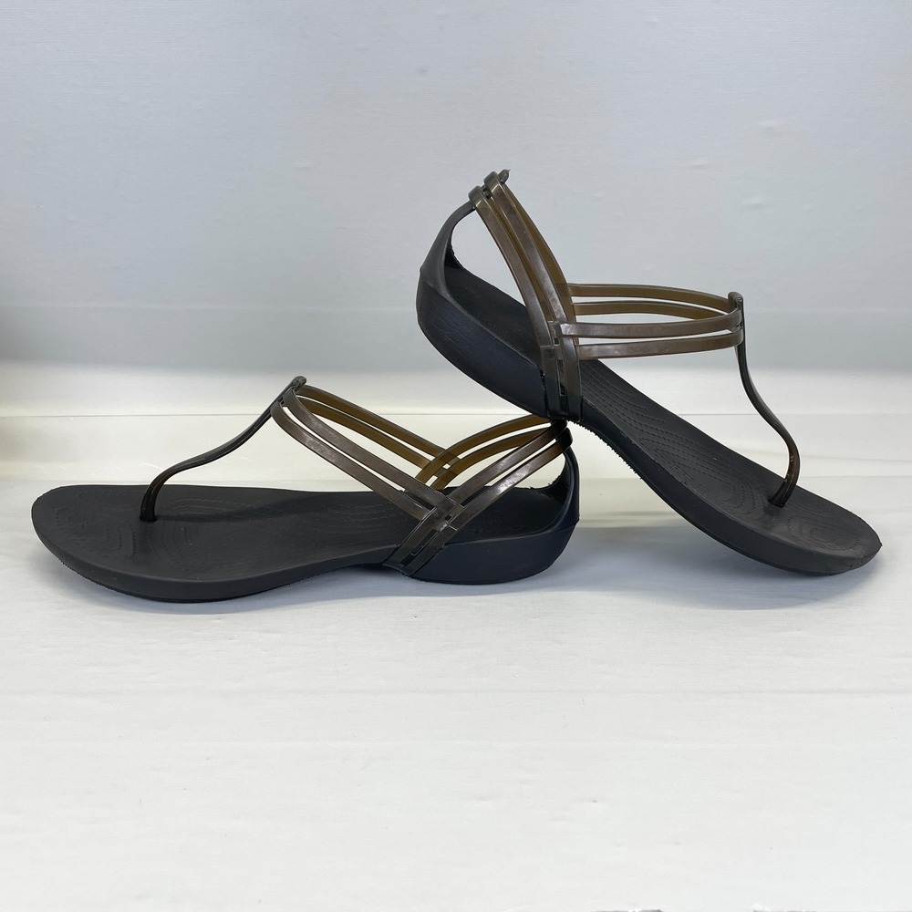 Crocs Isabella T-Strap Jelly Sandals Womens Size 7 Black Thong Slip On Shoes - Picture 7 of 9